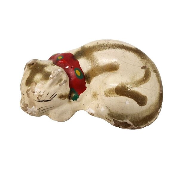 VTG Japan Gilt Small Kutani Cat Figurine Porcelain Sleeping Kitty Hand Painted - Picture 1 of 8